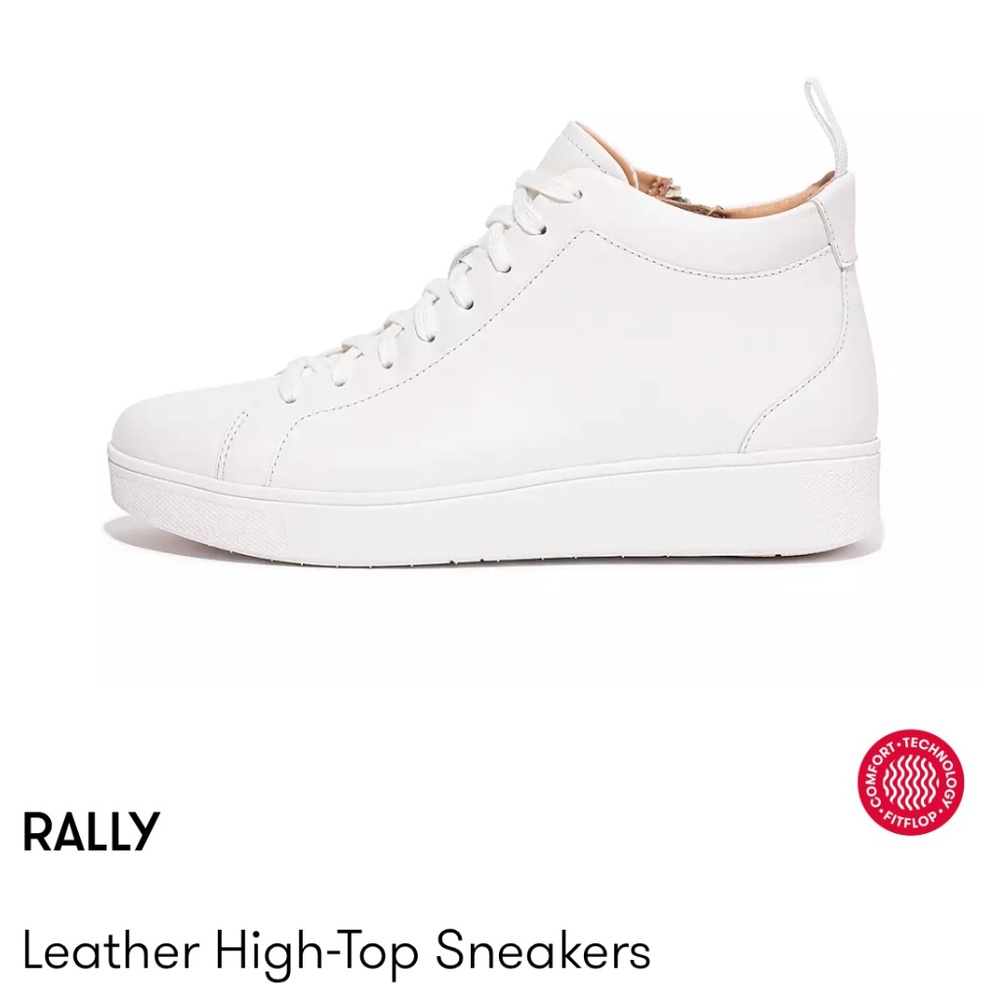 FitFlop White Leather Hightop Sneakers Size 7.5